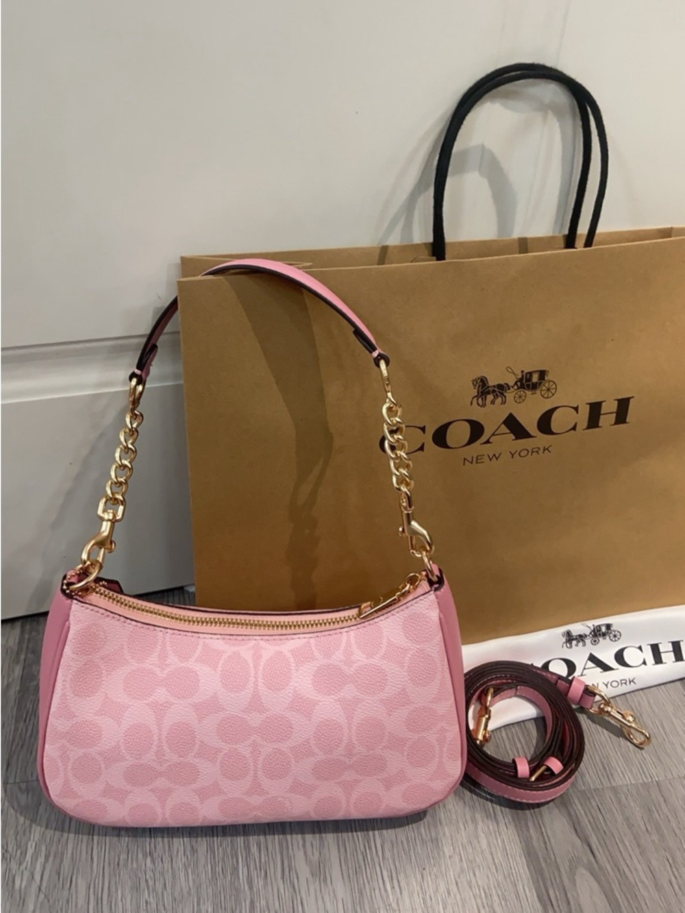 NWT Coach Teri Shoulder Bag In Signature Canvas With Charms Powder Pink - Picture 2 of 9